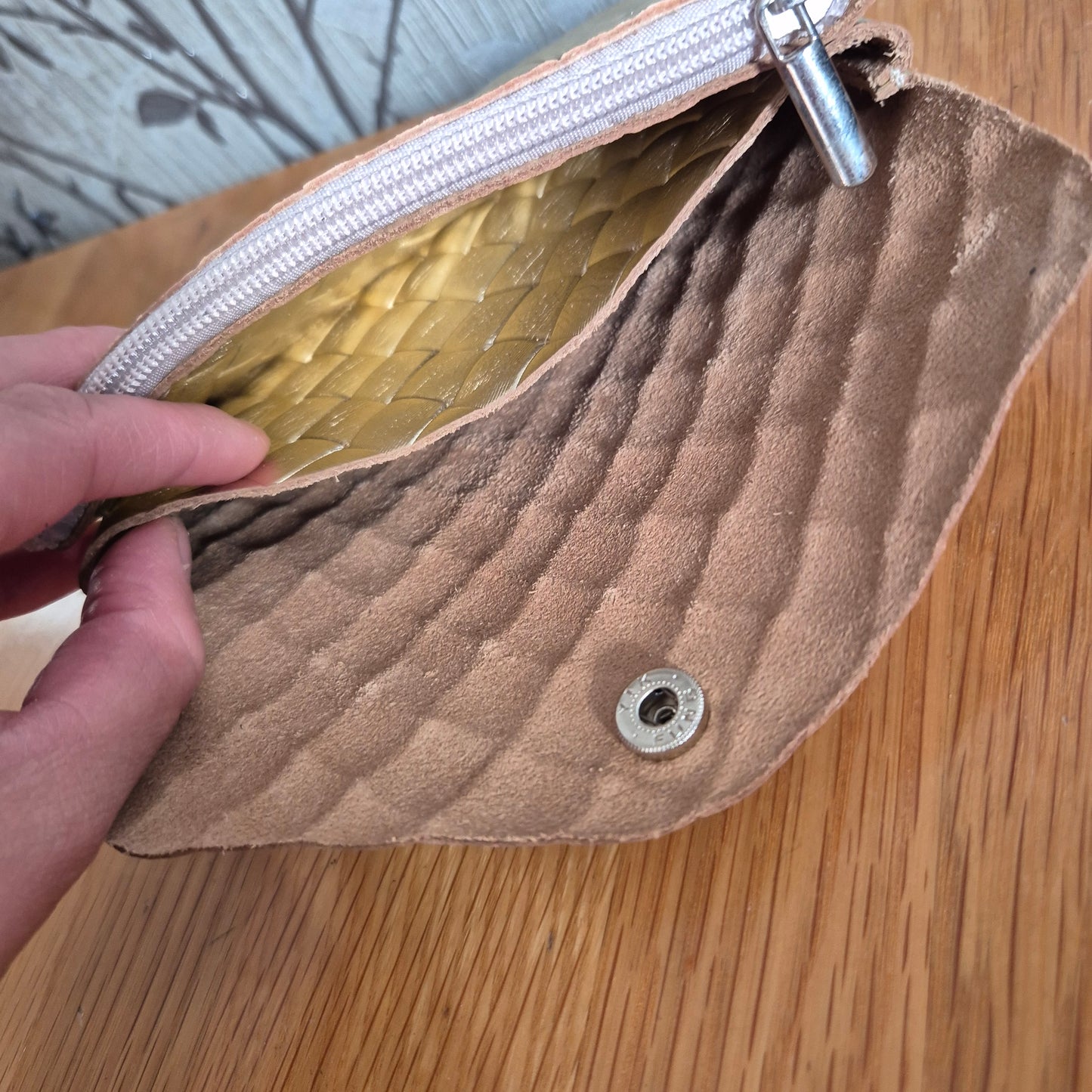 Woven leather coin purse