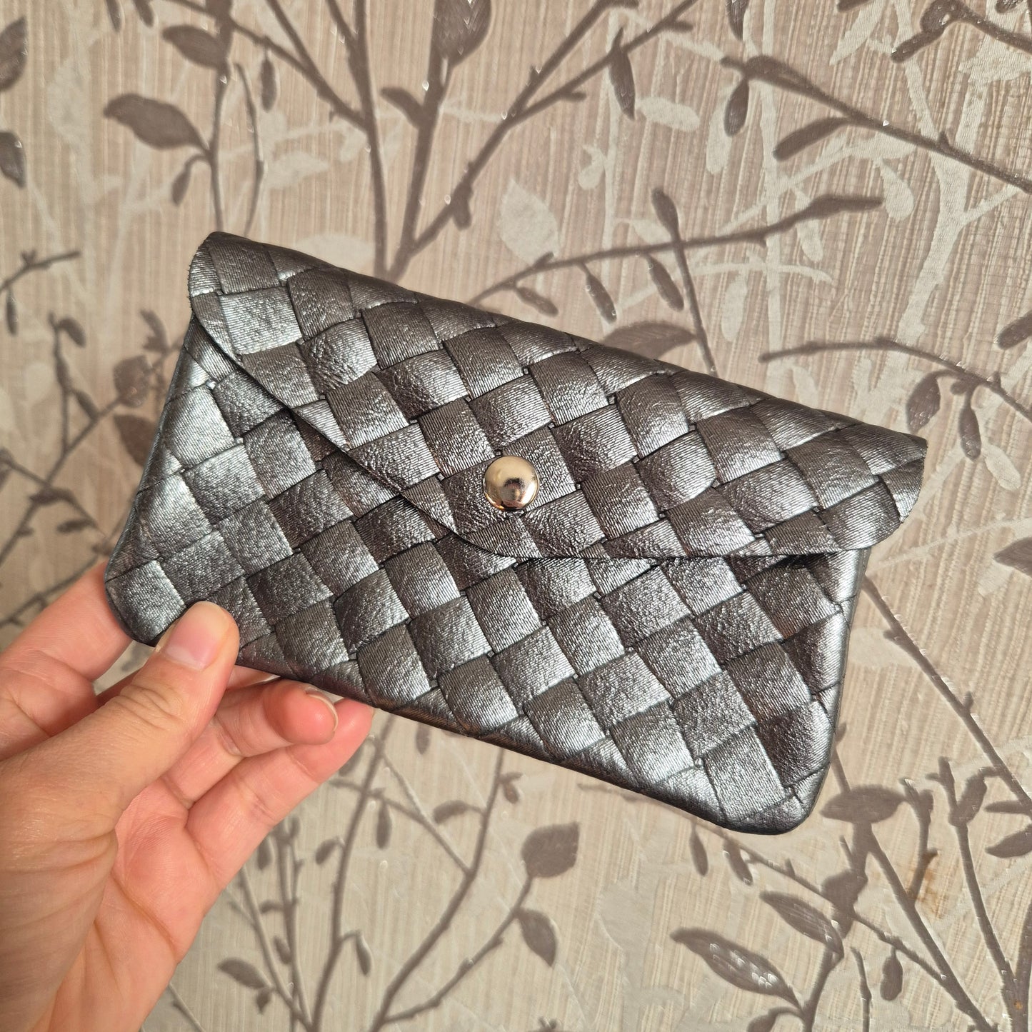 Woven leather coin purse