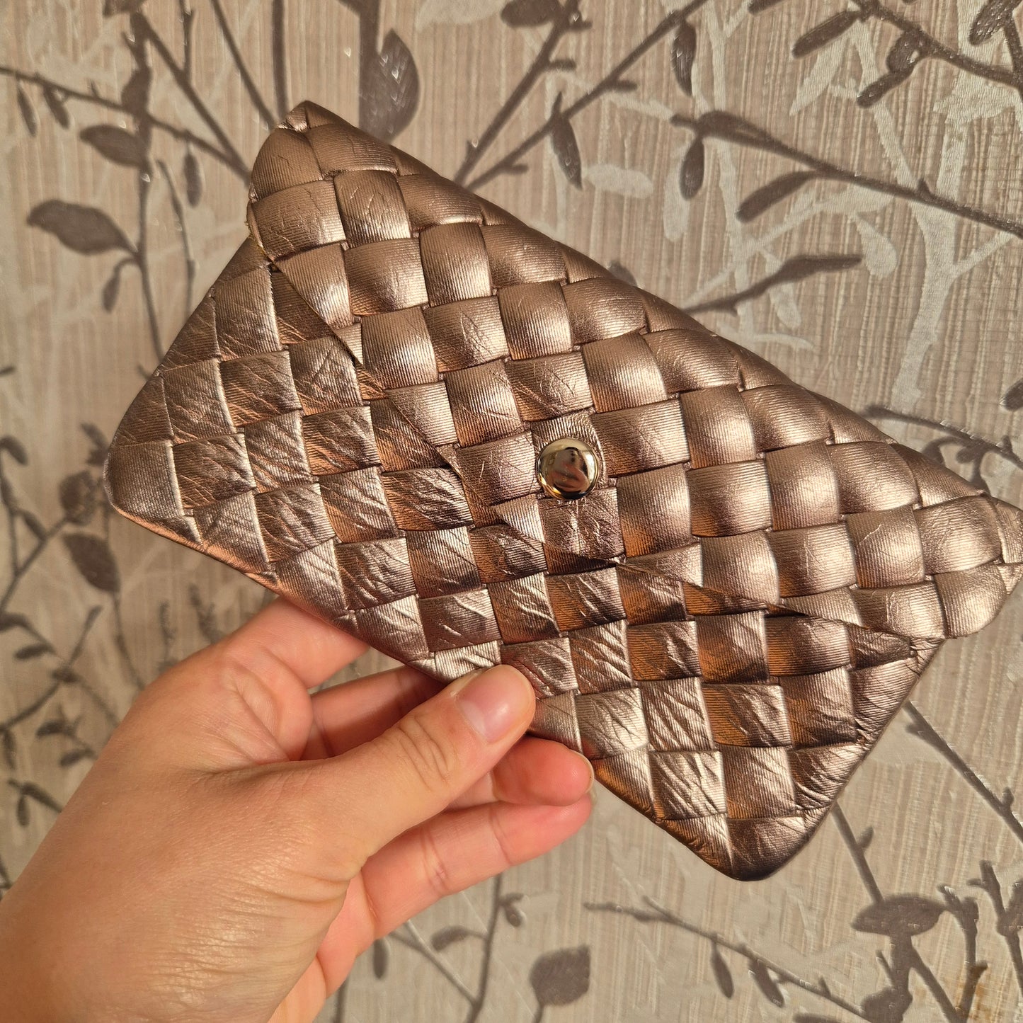 Woven leather coin purse